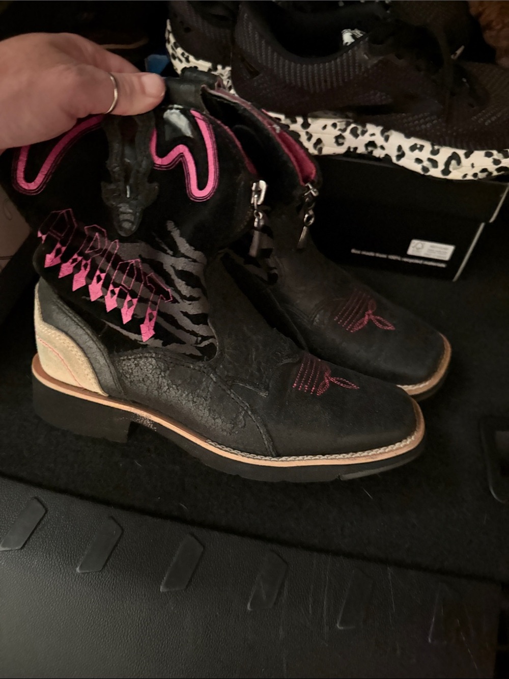 Black and Pink Women's Western Ankle Boots